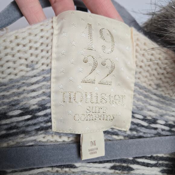 Vintage Hollister Y2K Wool Cashmere Sweater Fur Hood Fair Isle Preppy Medium - Picture 2 of 9